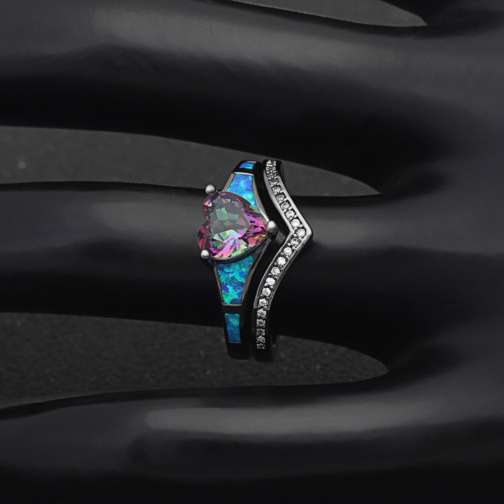 Vintage Heart Fire Opal Ring - Harajuku Style Jewelry