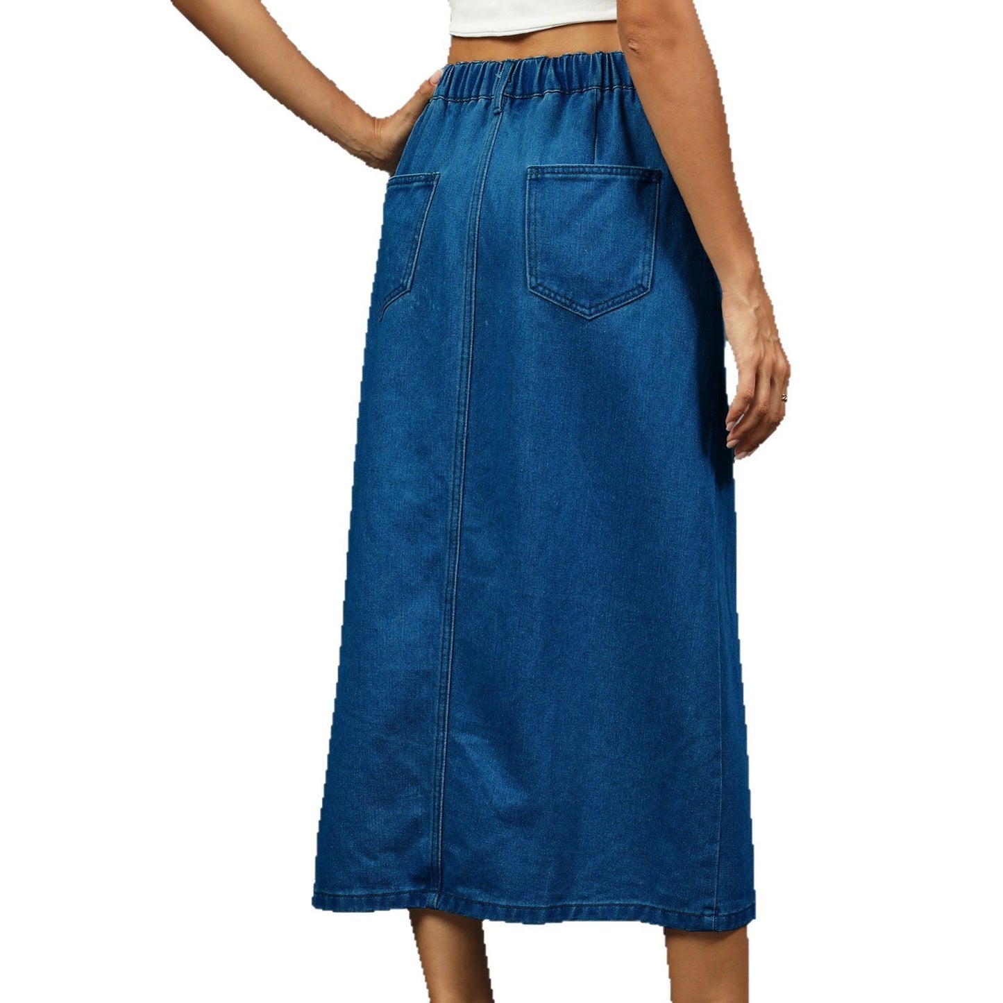 Button-Front Denim Midi Skirt for Women