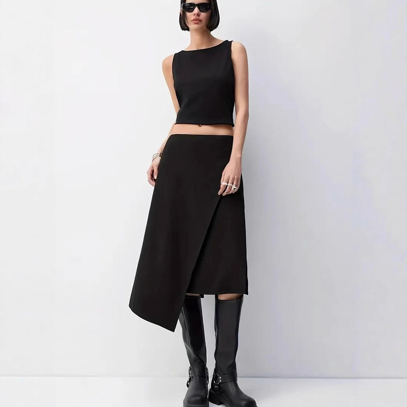 High-Waisted Irregular Slit Women's Half Skirt