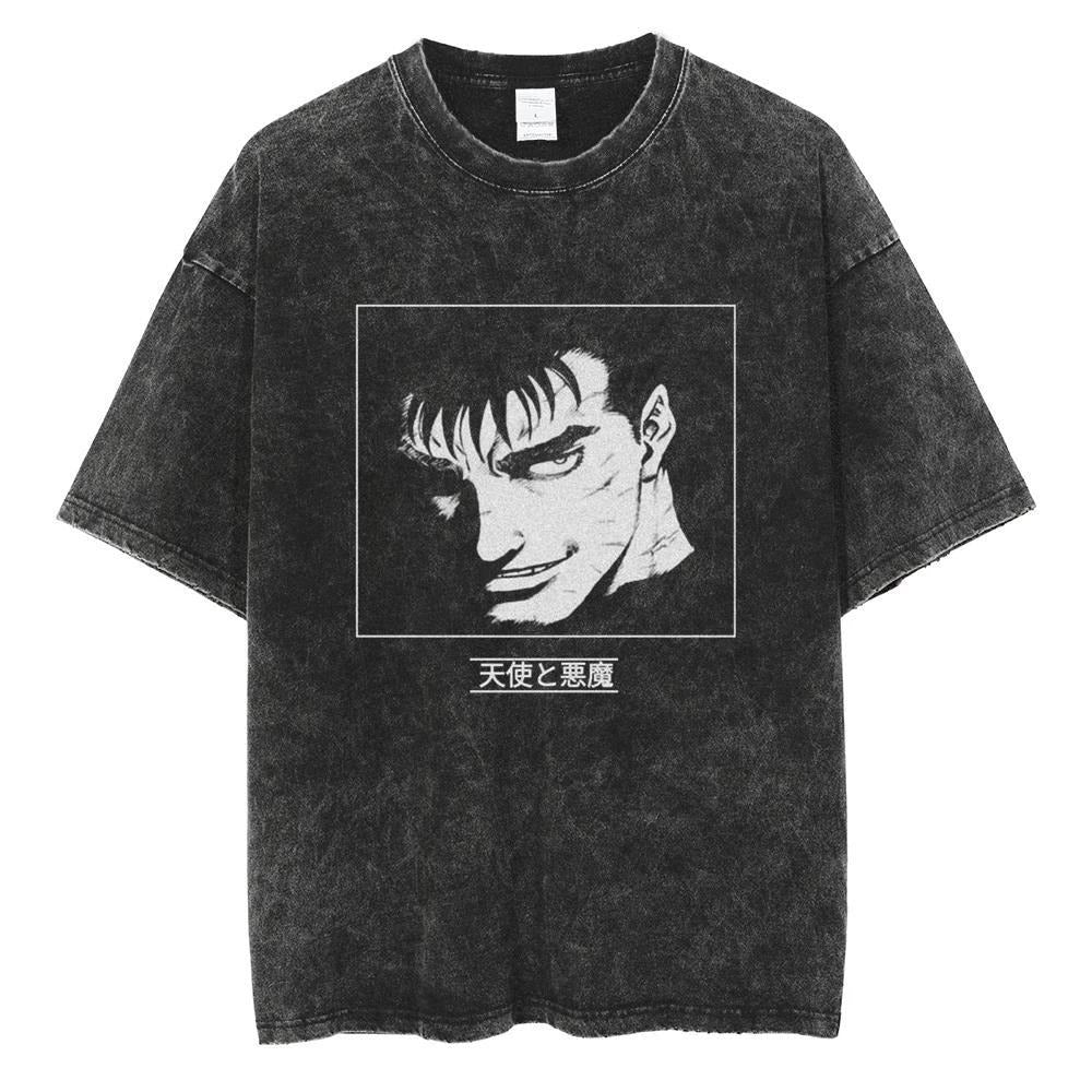 Men's Washed Black Hip Hop Streetwear T-Shirt