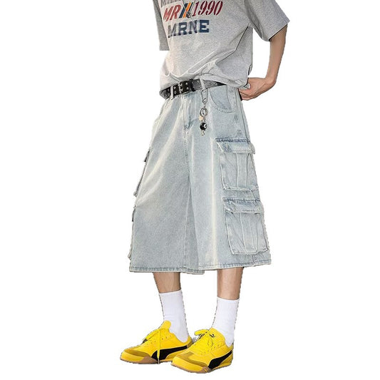 Retro Loose Casual Distressed Wide Leg Seven Quarter Pants