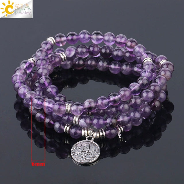 Natural Stone Yoga Healing Bracelet with Tree of Life & Lotus Charms