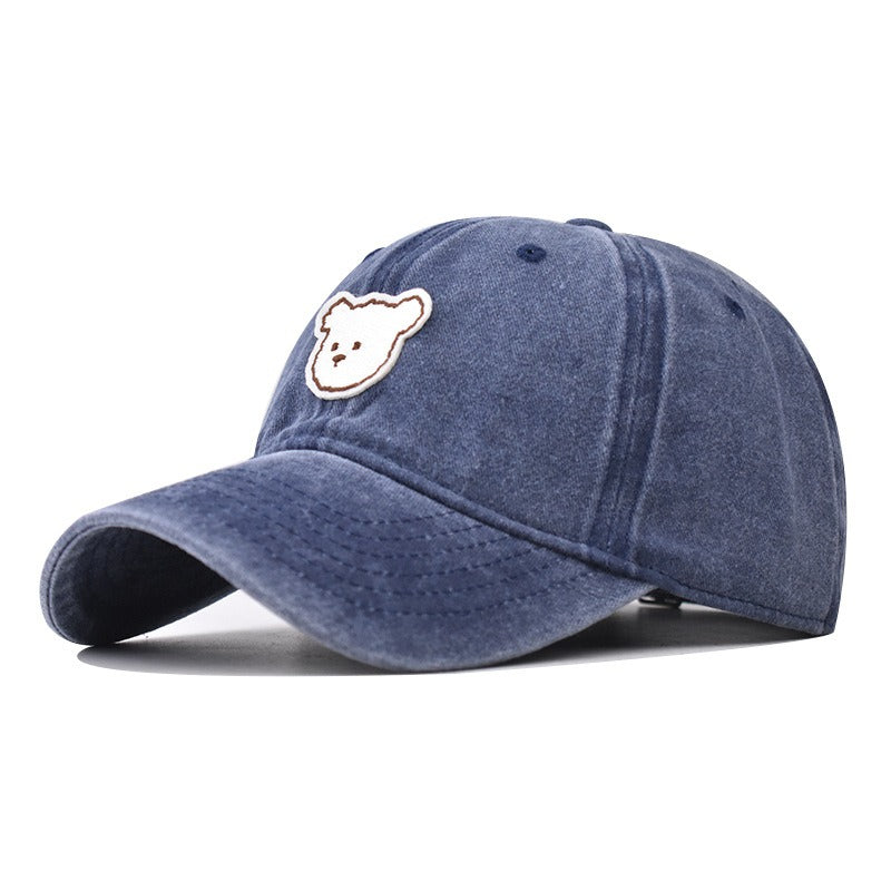Pure Cotton Washed Cute Bear Embroidered Baseball Cap for Men and Women - Outdoor Four Seasons Peaked Cap