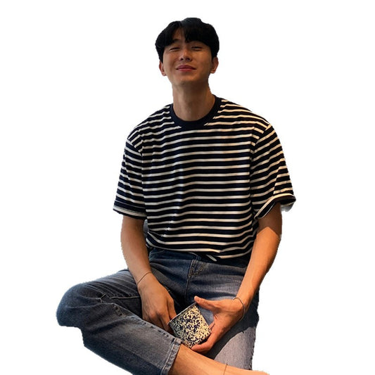 Harajuku Style Black and White Striped T-shirt