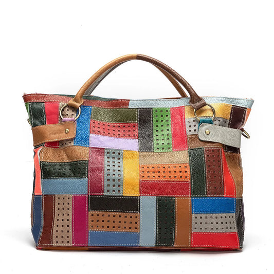 Geometric Pattern Leather Handbag - Harajuku Style