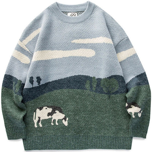 Harajuku Style Vintage Knit Pullover Sweater for Men
