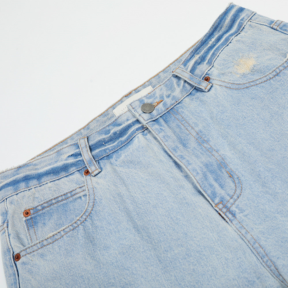 Harajuku Style Light Wash Distressed Denim Pants