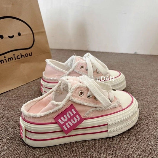 Pink Tassel Fringed Thick Soled Canvas Shoes for Women