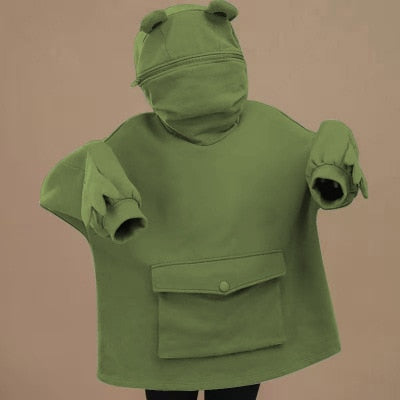Harajuku Frog Hooded Pullover - Casual Winter Sweatshirt