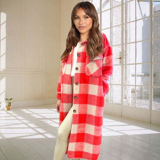 Harajuku Plaid Long Coat - Casual Women's Suit Jacket
