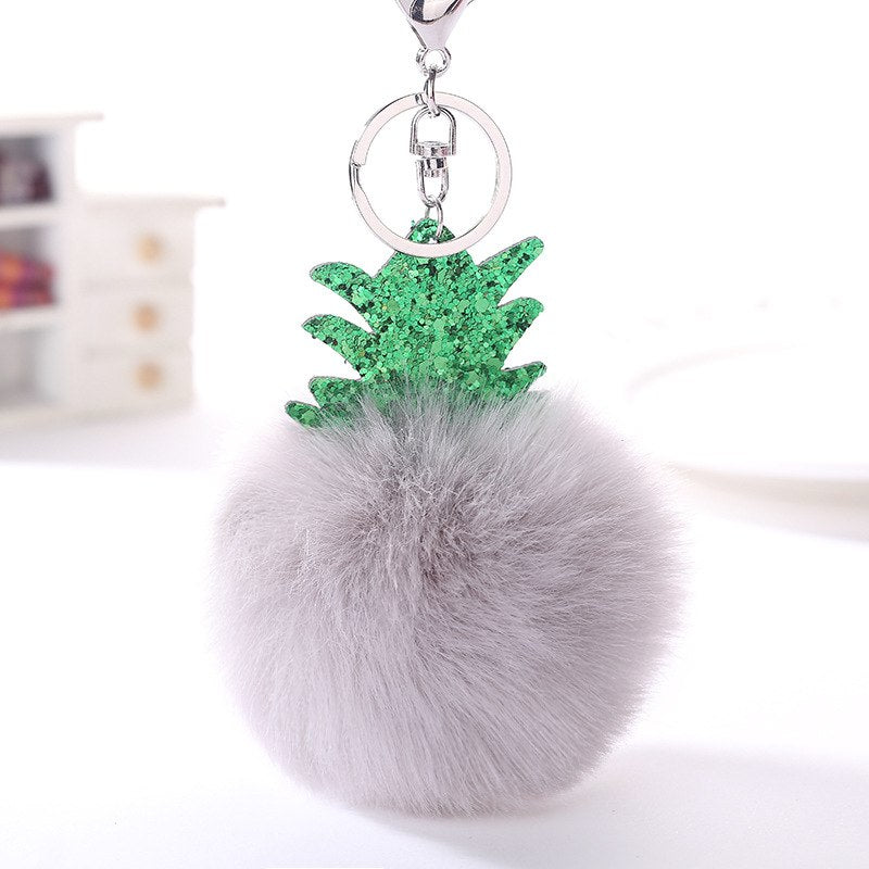 Fluffy Faux Fur Ball Fruit Pompom Keychain