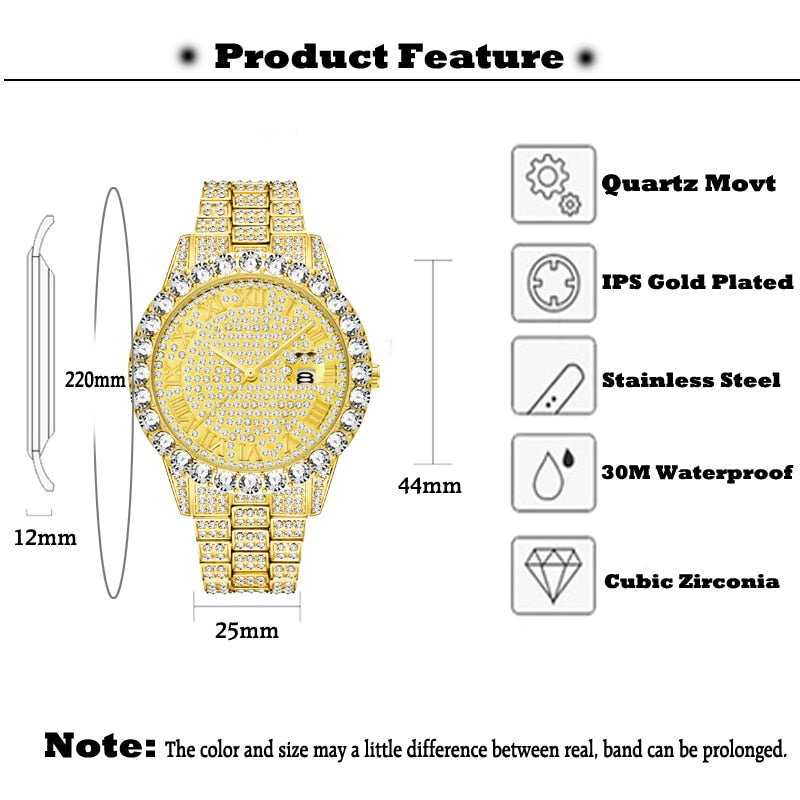 Iced Out Luxury Men's Watch - 18K Gold Plated