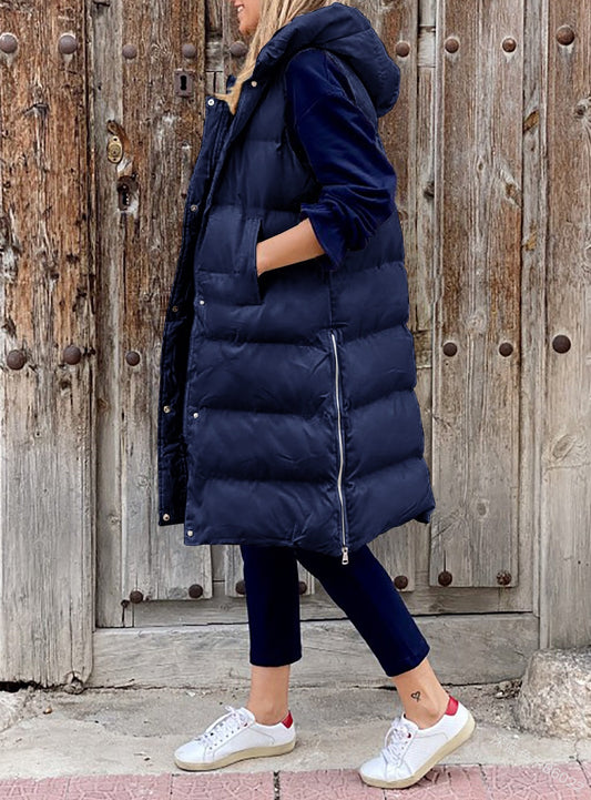 Solid Hooded Long Cotton Vest - Casual Harajuku Fashion