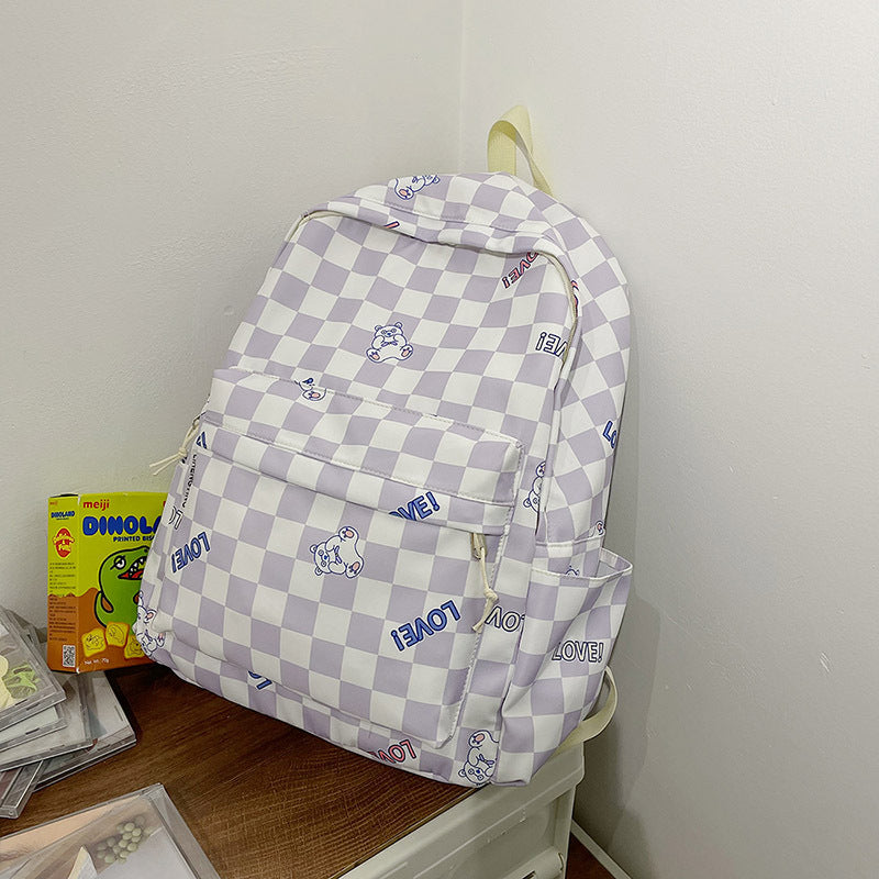 Harajuku Style Checkerboard Backpack for Girls