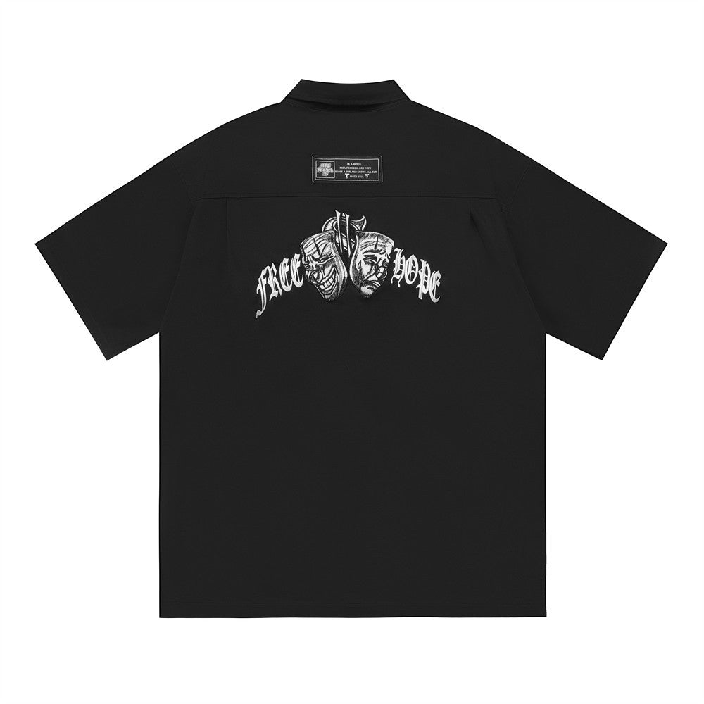 Harajuku Dark Street Gothic Clown Embroidery Shirt