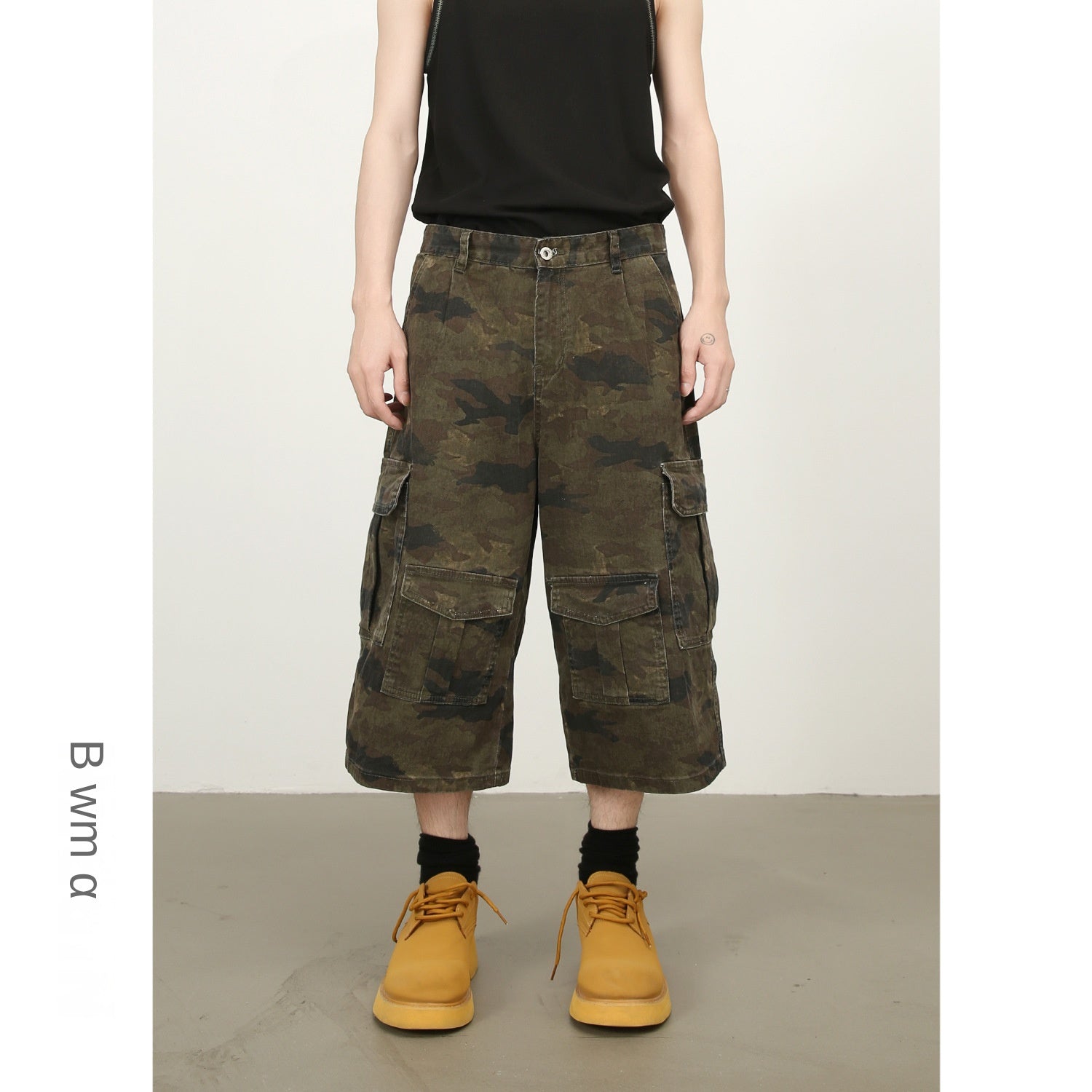 Retro Camouflage Wide-Leg Seven-Quarter Pants