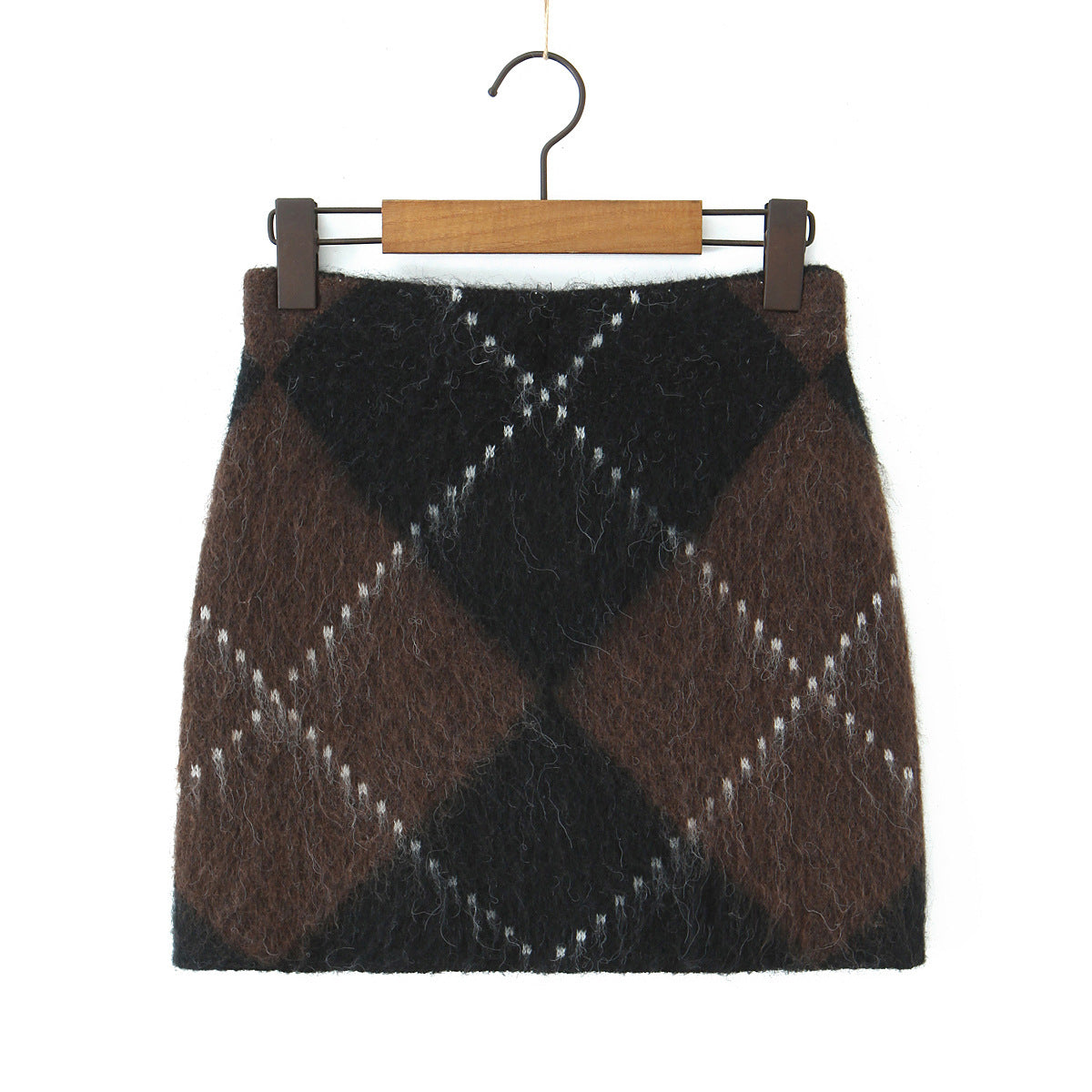 Casual Woolen Mini Plaid Waist-Hugging Skirt