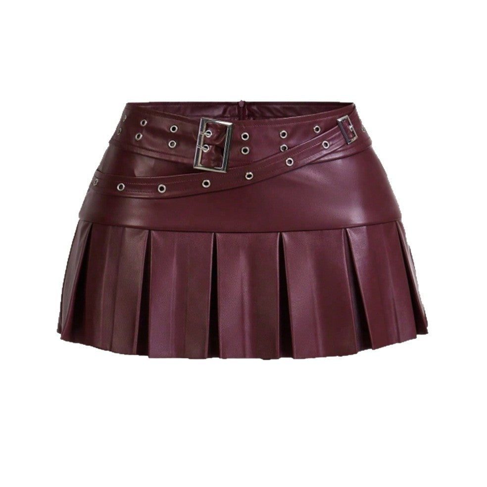 Pleated Mini Skirt for Spicy Girls in PU Material