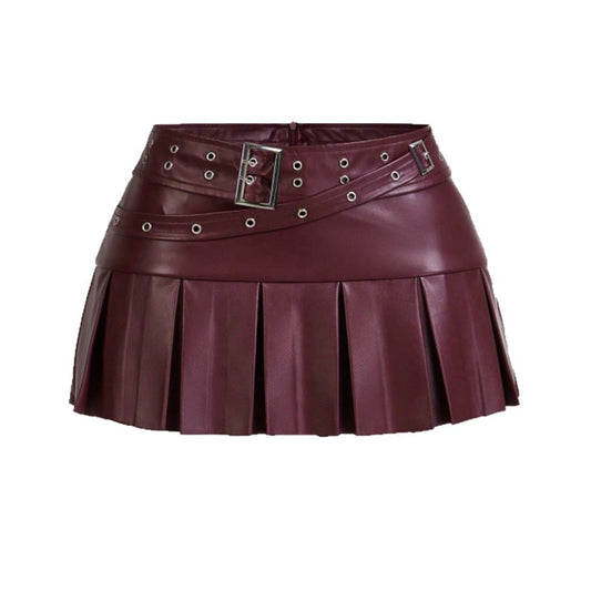 Pleated Mini Skirt for Spicy Girls in PU Material