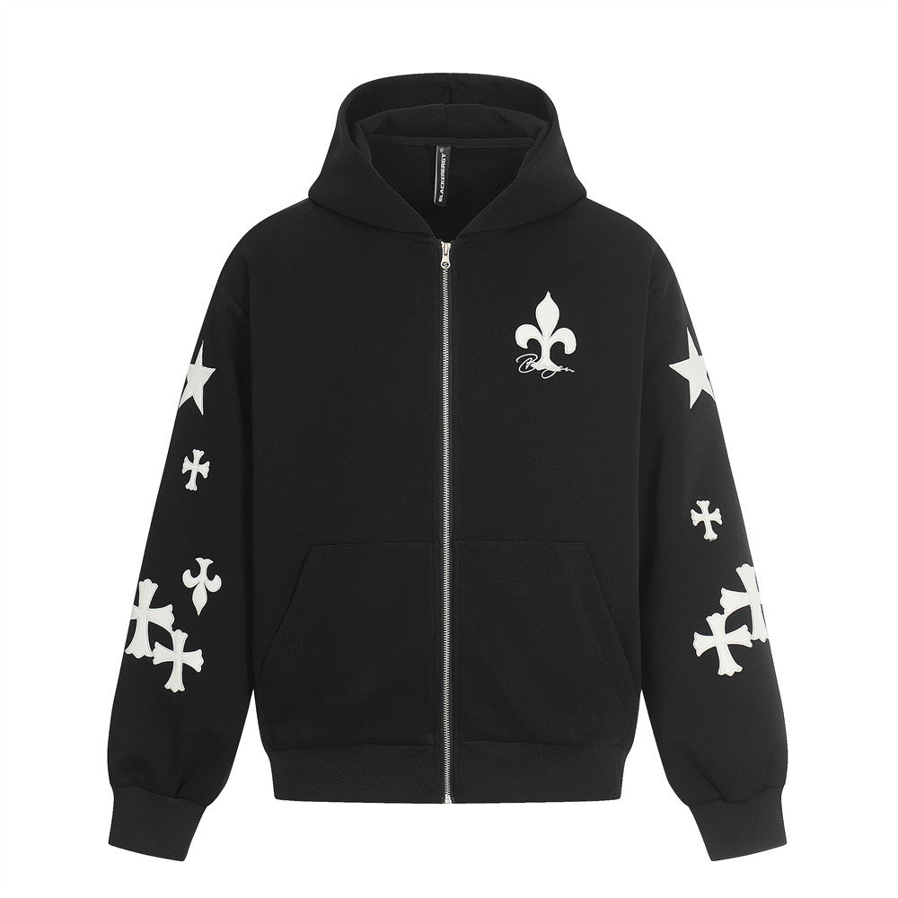 Cross Leather Patches Embroidered Hoodie