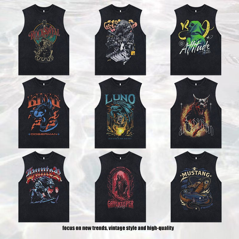 Dark Flame Print Oversized Sleeveless Tank Top