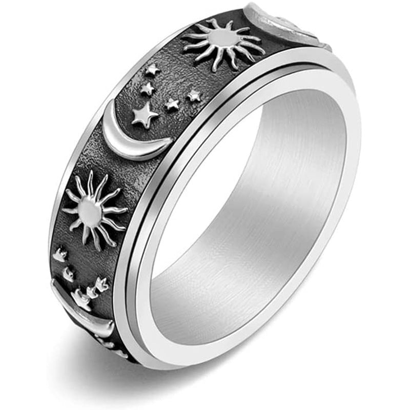 Titanium Steel Star Moon Sun Ring - Harajuku Style Jewelry