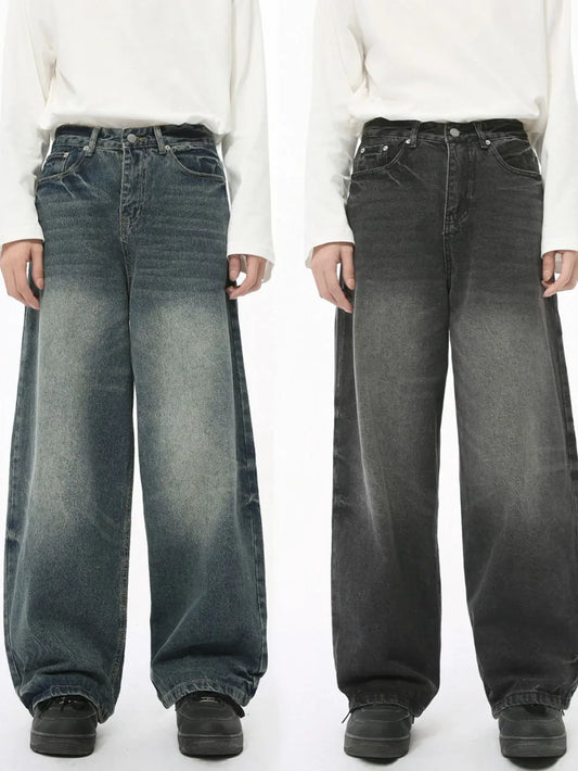 Men's Washed Wide Leg Jeans - Harajuku Style