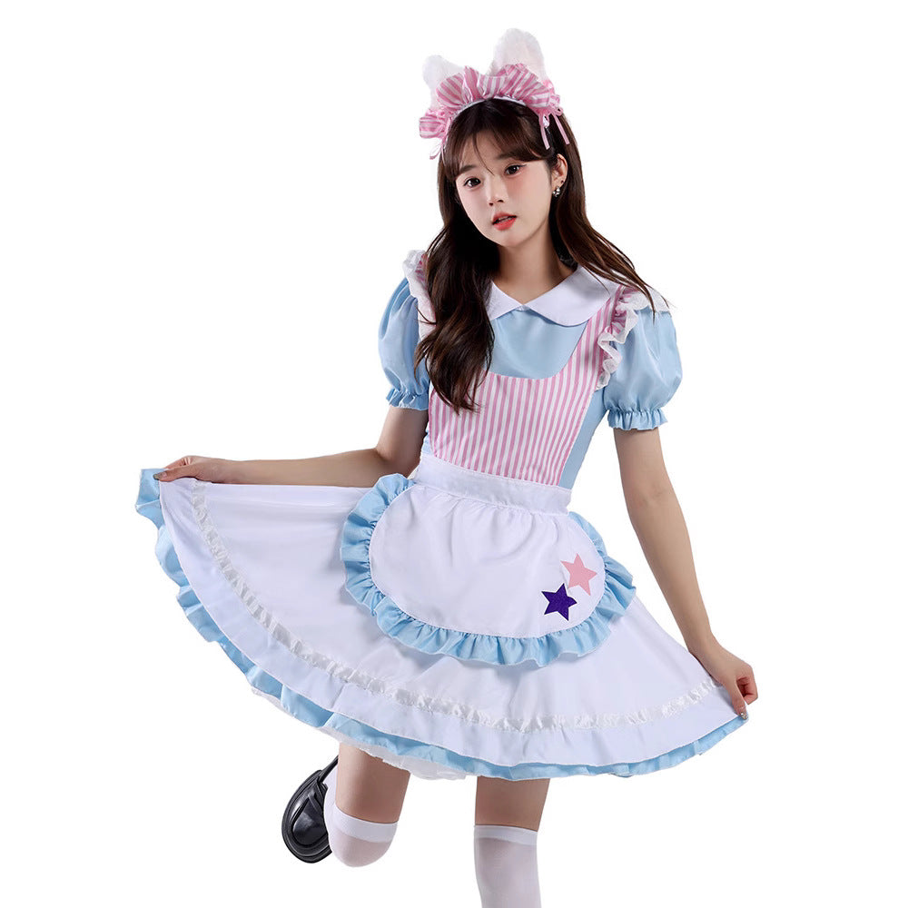 Cute Blue Sexy Cat Maid Lolita Dress Café Maid Uniform Work Costume