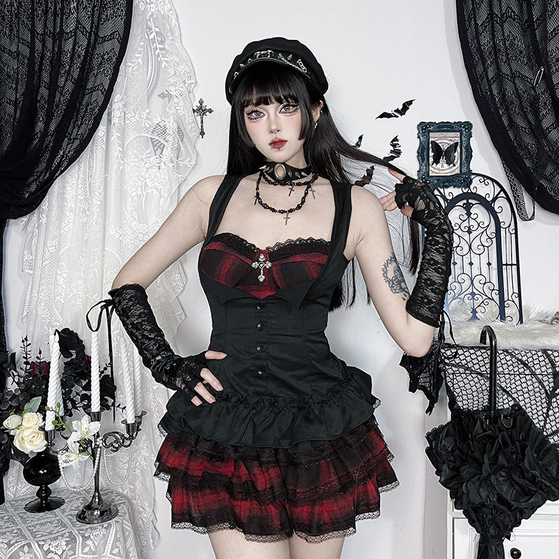 Checkered Half Skirt in Dark Style - Personalized Streetwear Skirt
