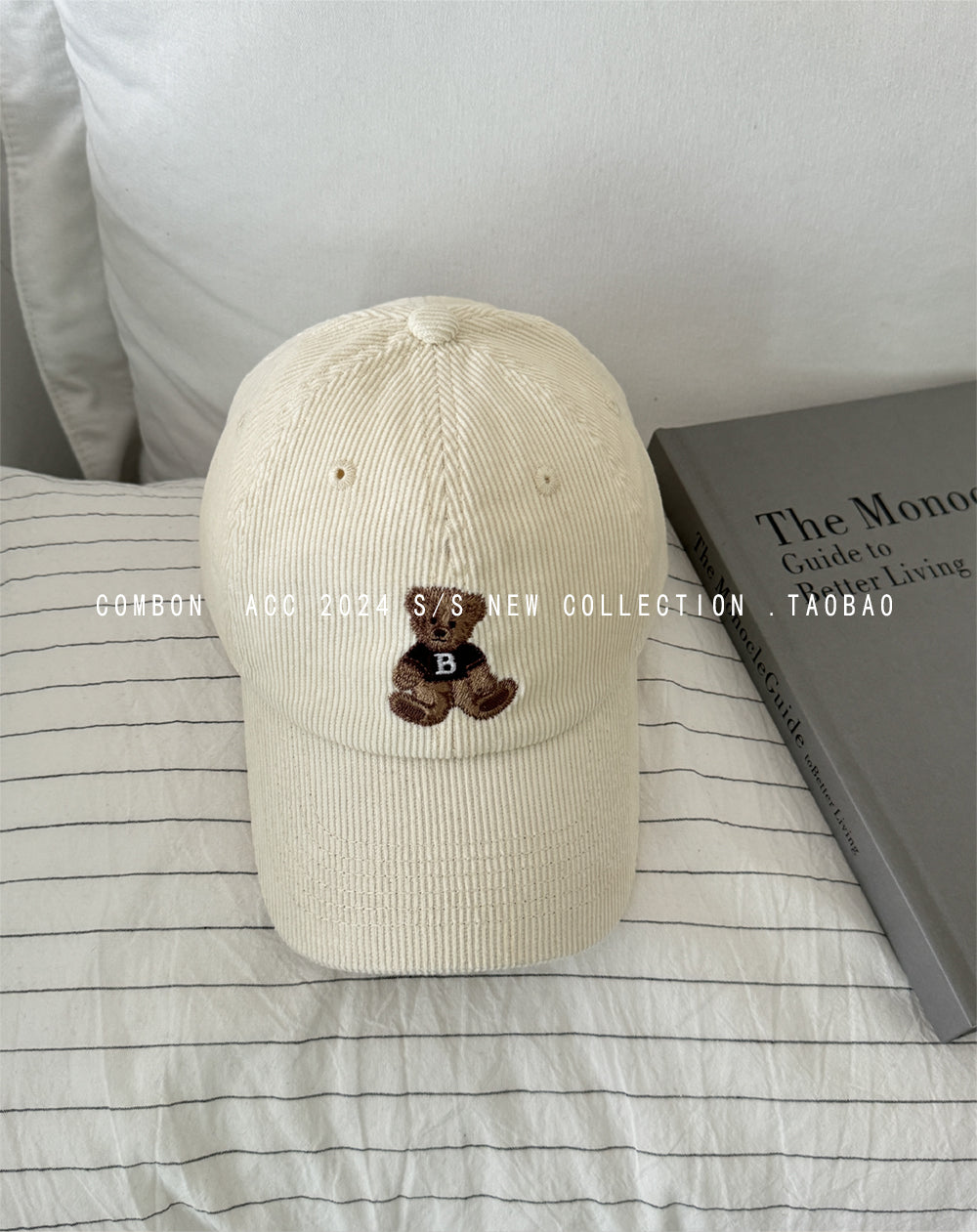 Cute Bear Embroidered Corduroy Baseball Hat for Women