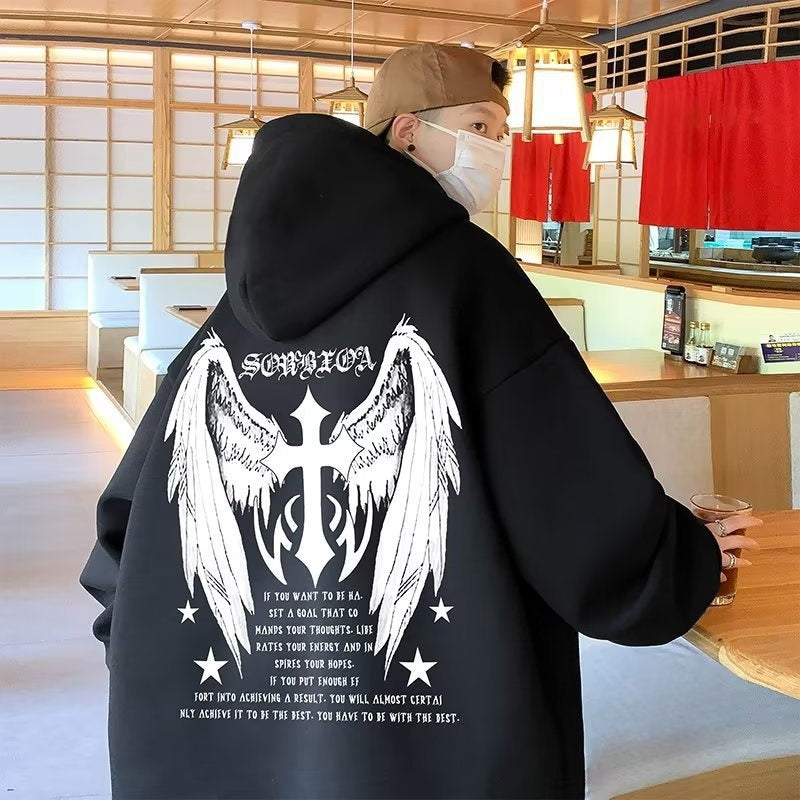 Men's Harajuku Cross Wings Casual Hoodie Jacket