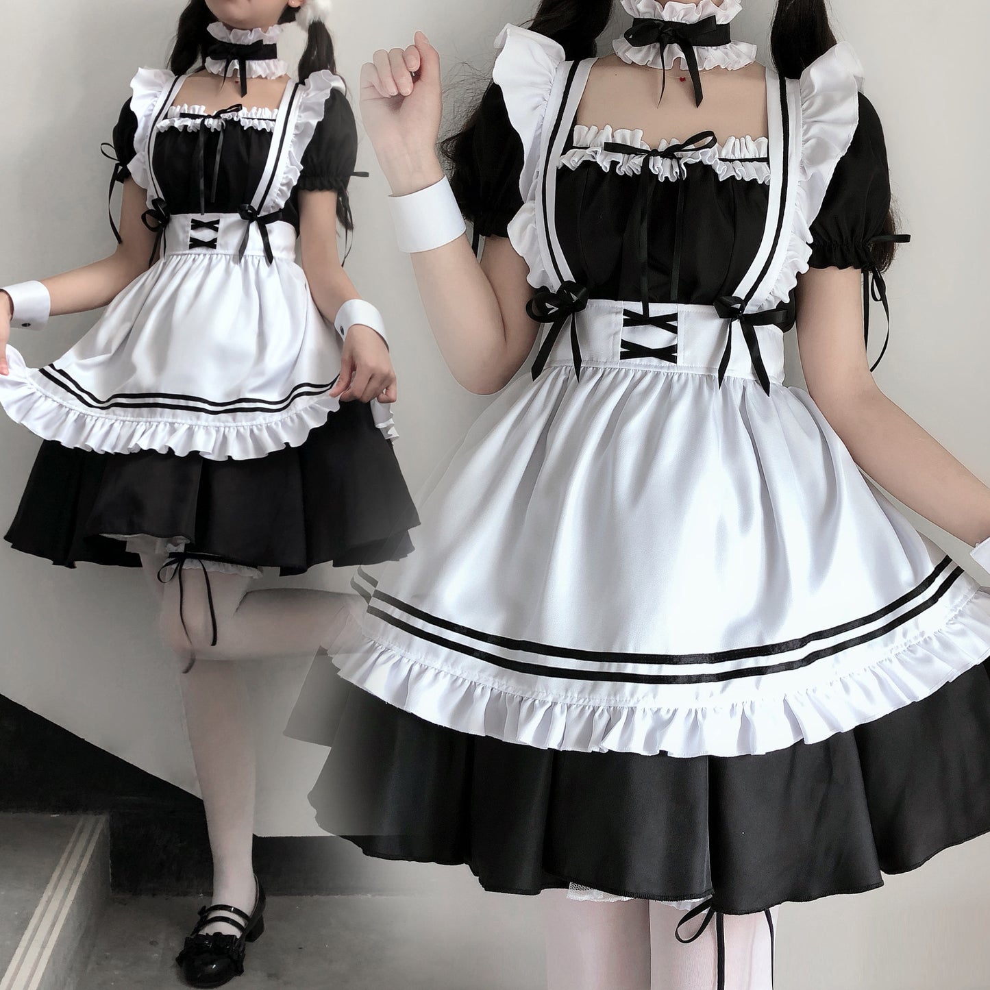 Japanese Black and White Maid Outfit Women's Clothing, Cute Lolita Dress, Daily Wear, Plus Size Cosplay