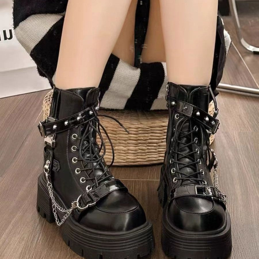 Thick Soled Goth Gothic Black Leather Boots