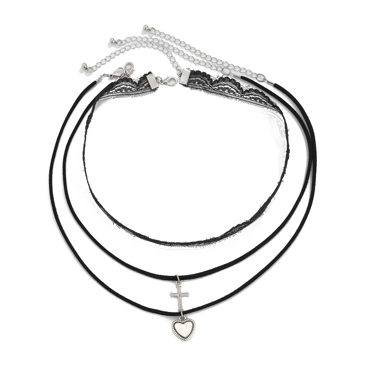 Harajuku Heart-Shaped Lace Necklace Set