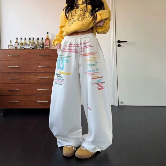 Harajuku Style Colorful Letter Print Sweatpants for Men and Women