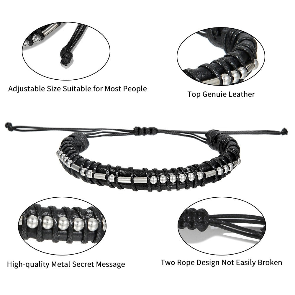 Harajuku Style Leather & Stainless Steel Alphanumeric Couple Bracelet