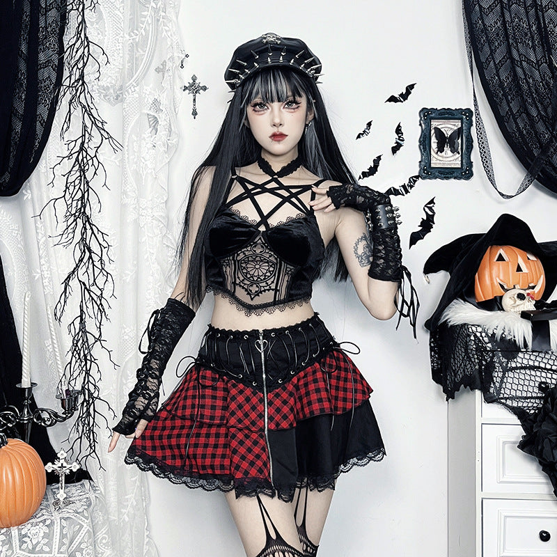 Women's Mini Skirt, Halloween Style, Elegant Light Music Girl, Spliced Midi Skirt