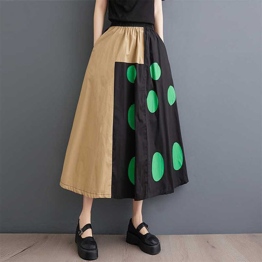 Loose Printed Oversized Patchwork Design Half-Length Skirt for Women