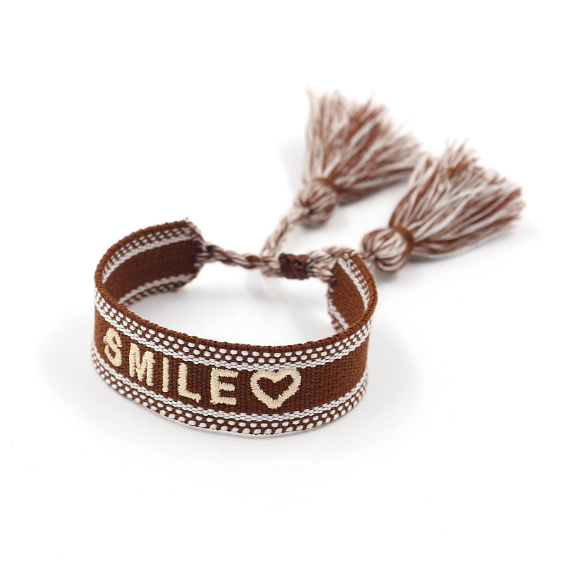Embroidered Logo Woven Tassel Couple Wrist Strap Bracelets