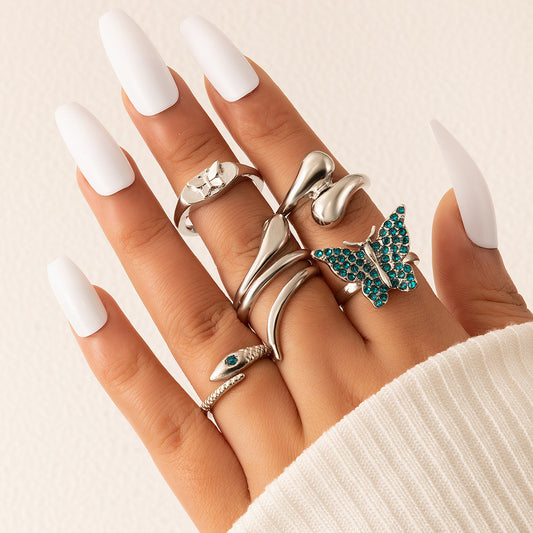 Blue Butterfly Diamond Ring Set - Irregular Snake Style