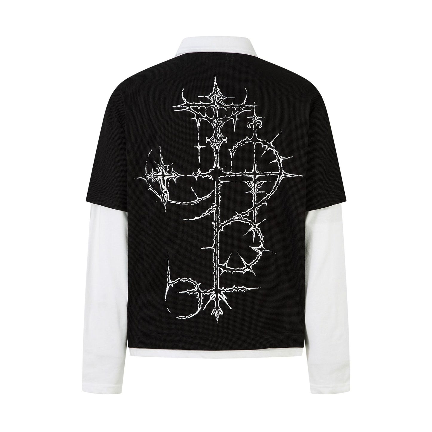 Fake Two Waffle Collar Long Sleeve T-Shirts for Men