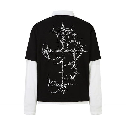 Fake Two Waffle Collar Long Sleeve T-Shirts for Men
