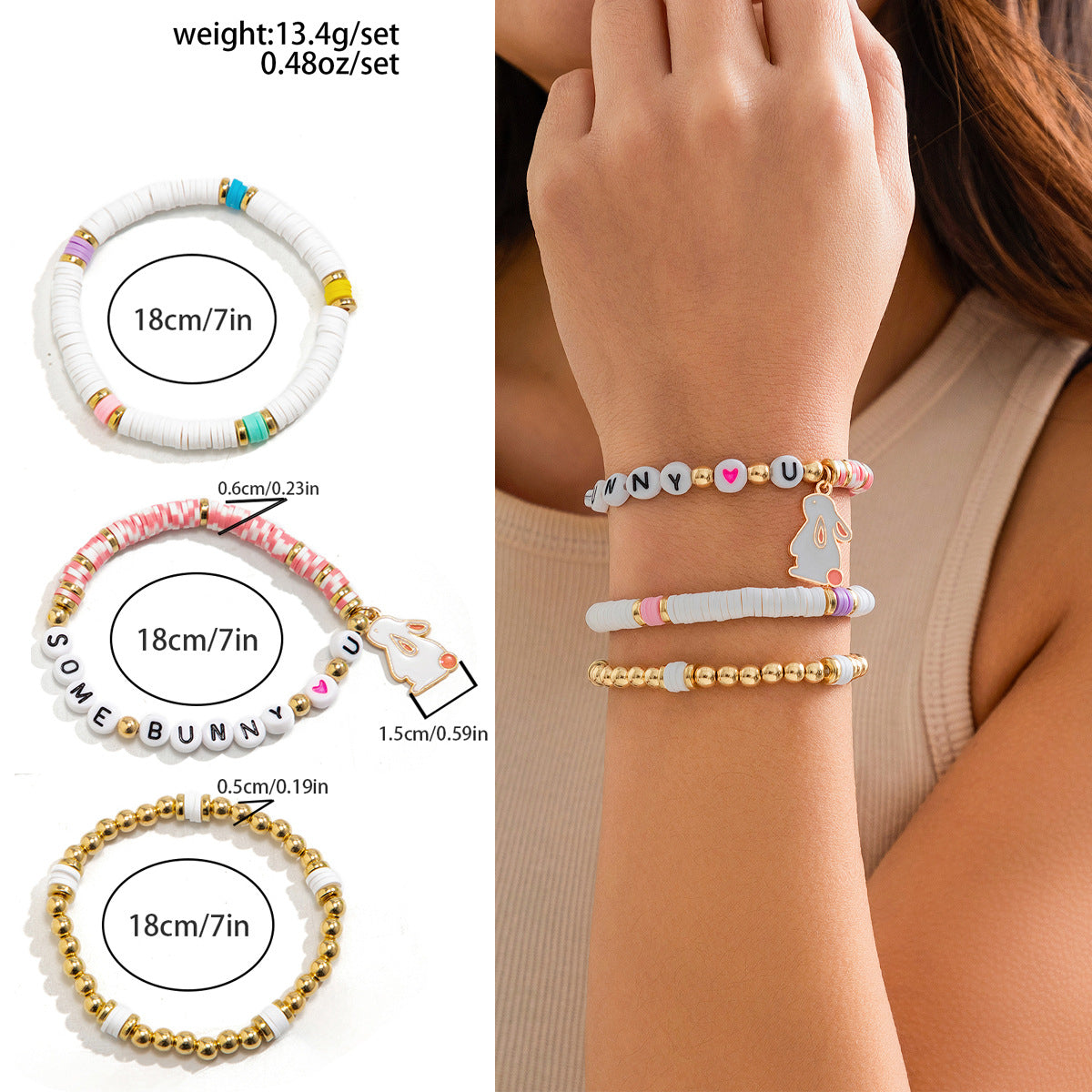 Playful Easter Soft Ceramic Letter Bracelet Set