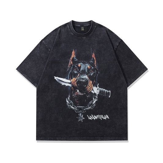 Vintage Dachshund Print Cotton Tee - Harajuku Style