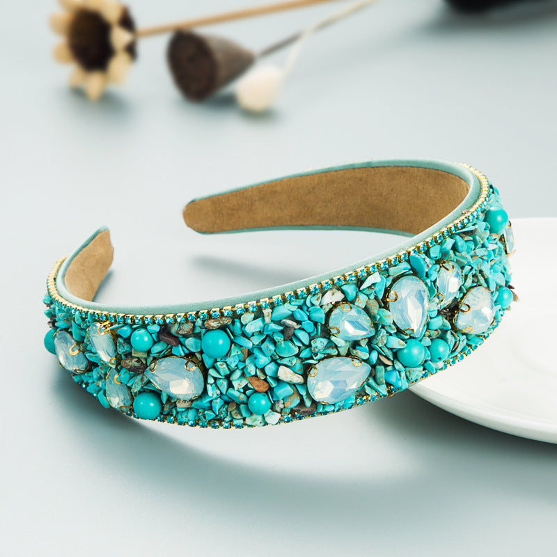 Colorful Turquoise Diamond Inlaid Wide Edge Headband