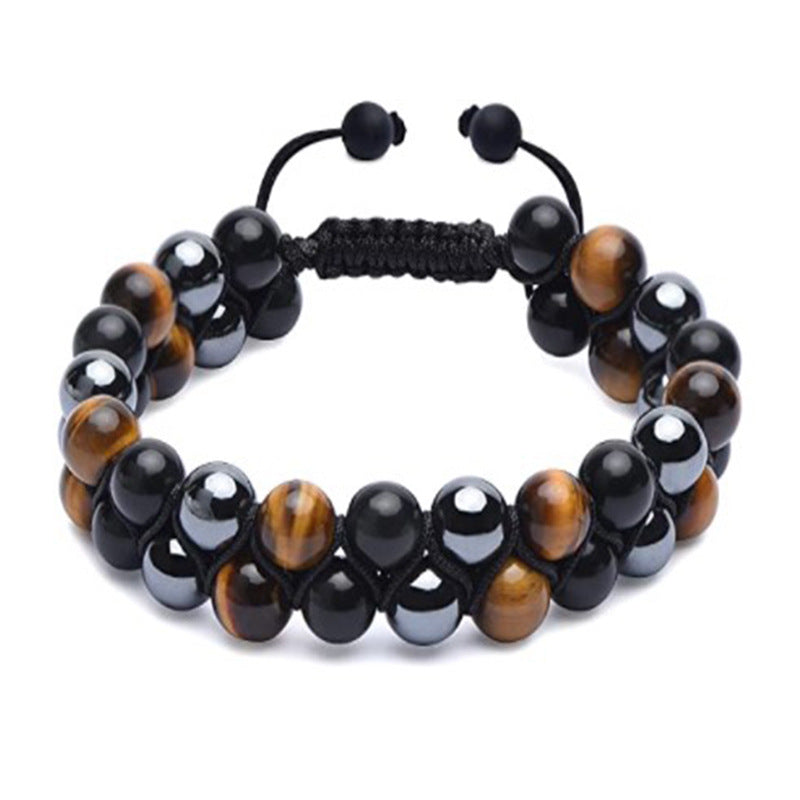 8mm Tiger Eye Black Gallstone Beaded Adjustable Bracelet