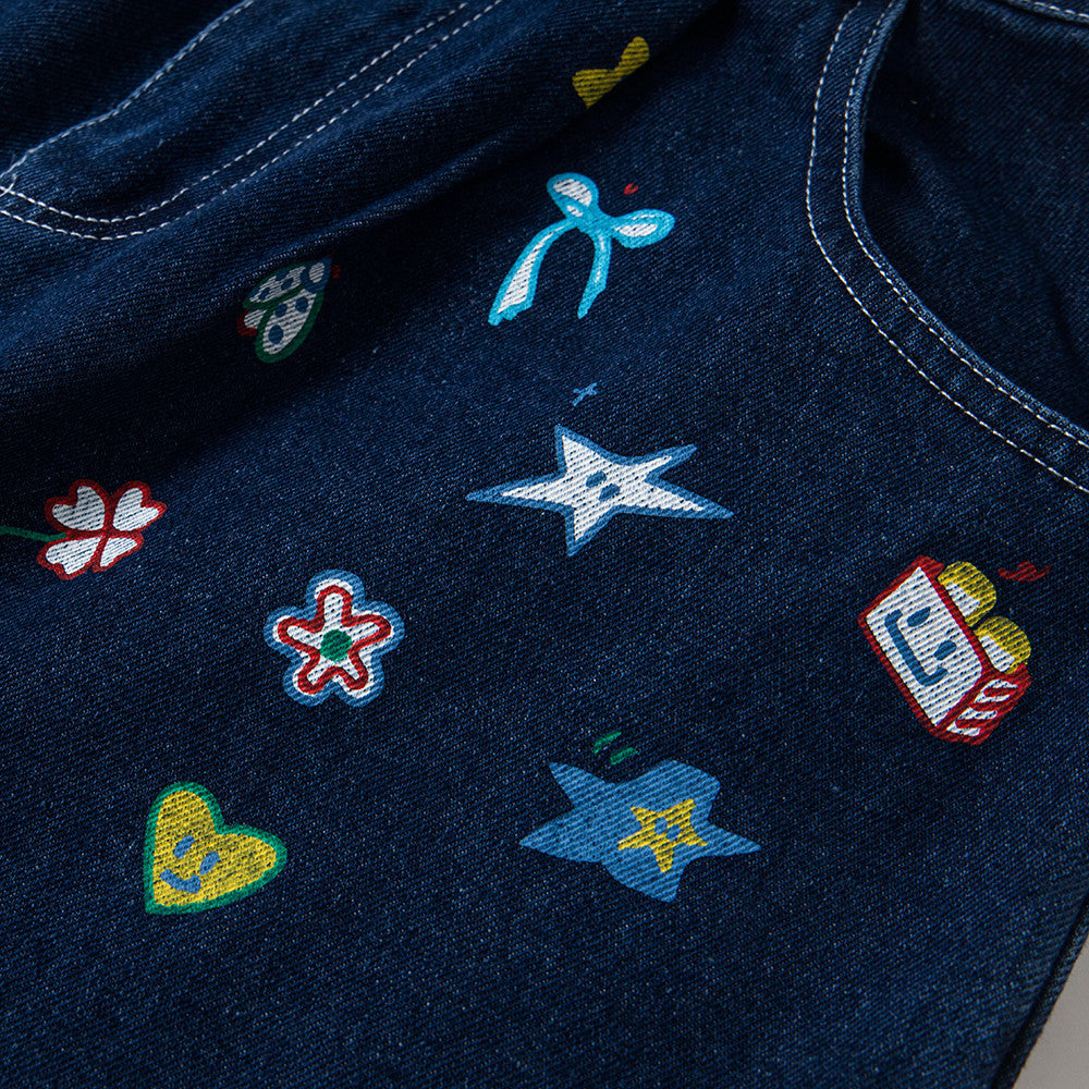 Harajuku Style Fun Cartoon Print Denim Shorts for Men