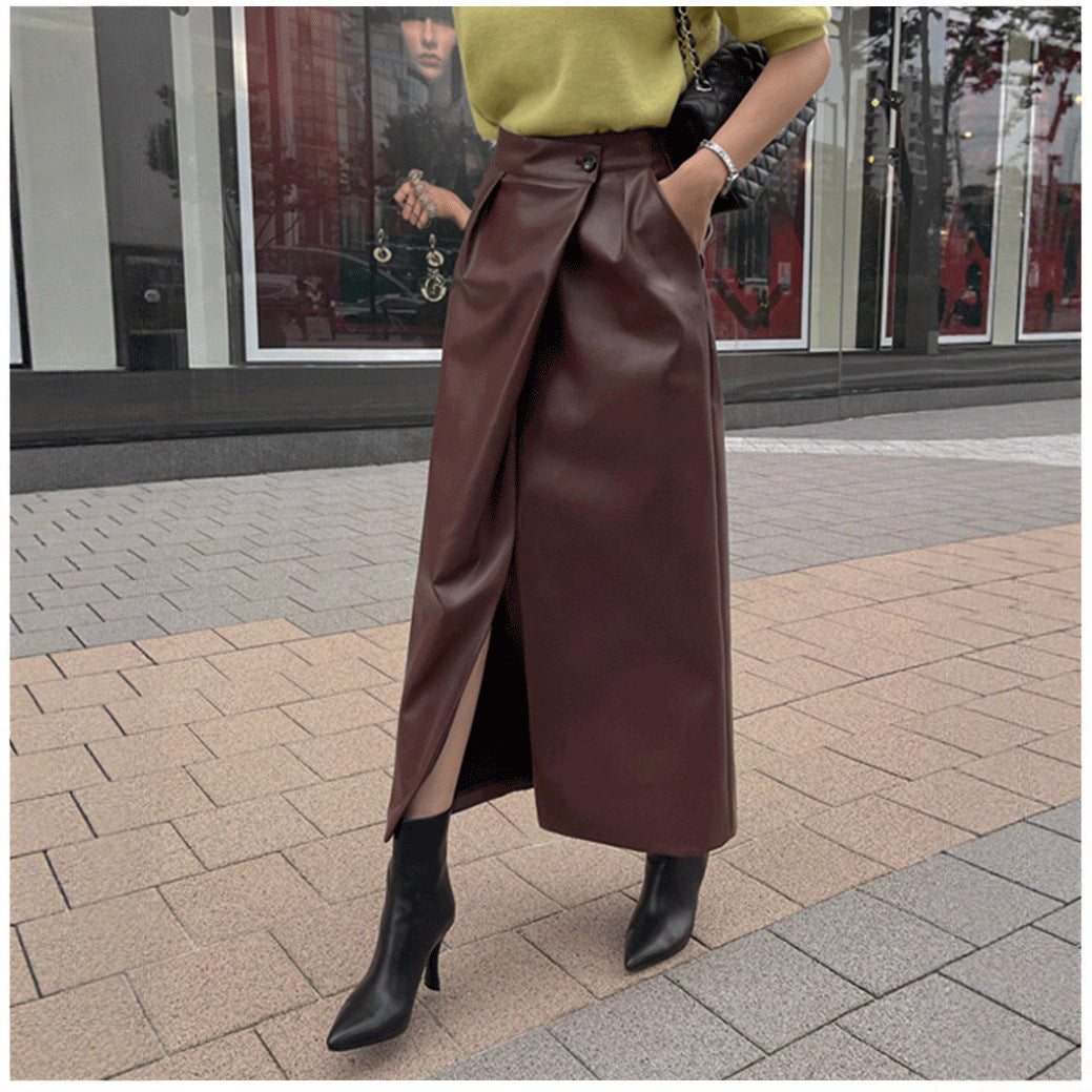 High-Waisted Midi Skirt for Women with Split Design
