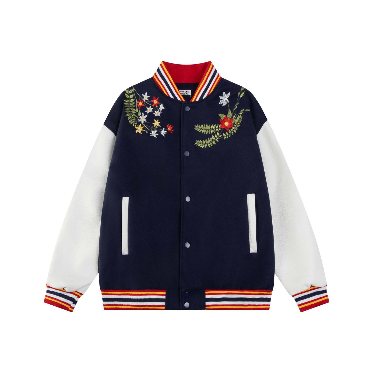 Spliced Floral Embroidered Baseball Jacket