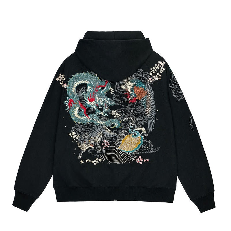 Harajuku Style Dragon and Phoenix Cardigan Sweatshirt